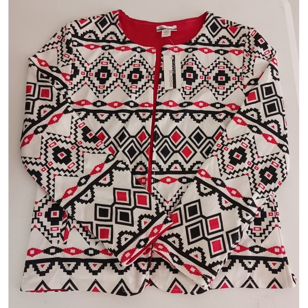 Women's Cardigan - Mirror Image, Size Med, Aztec Print, Front Pockets, Polyester